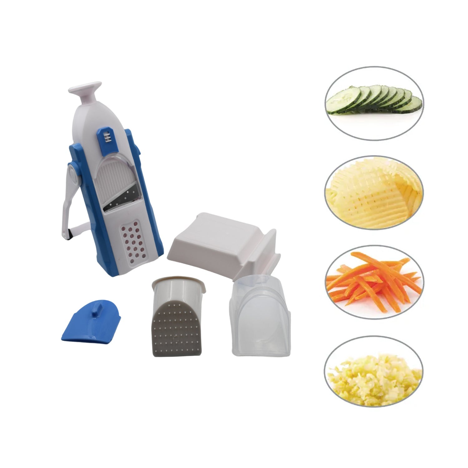 5-in-1 vegetable slicer and chopper. 5-in-1 vegetable slicer and chopper.